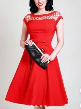 Tatyana Alika Red Circle Dress with Delicate Shoulder Lattice Work